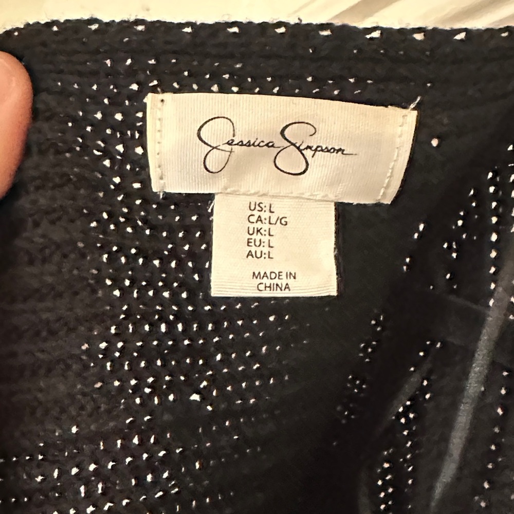 Jessica Simpson Black V-Neck Sweater with Pearl Accents - Picture 4 of 7
